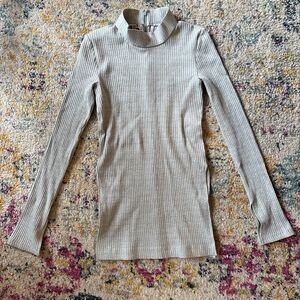 Helmut Lang Gray Fitted Ribbed Long Sleeve Tee